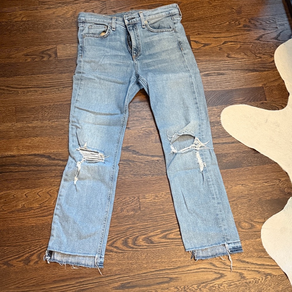 rag & bone Women's Light Blue Distressed Straight Jeans
